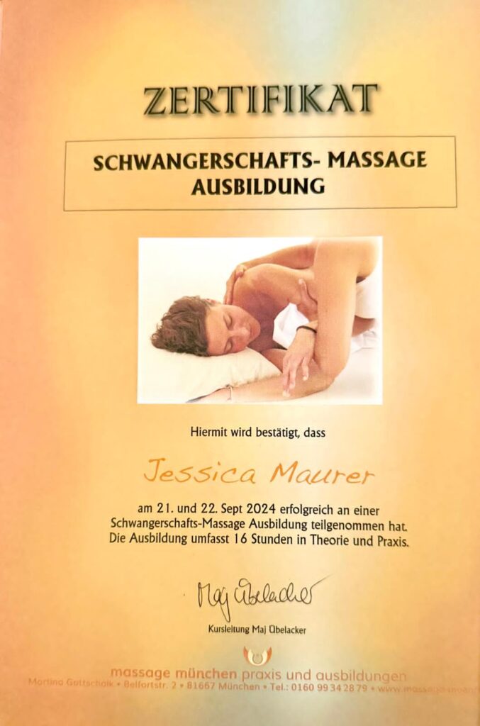 Zertifikat Schwangerschafts-Massage Deine Doula Erding