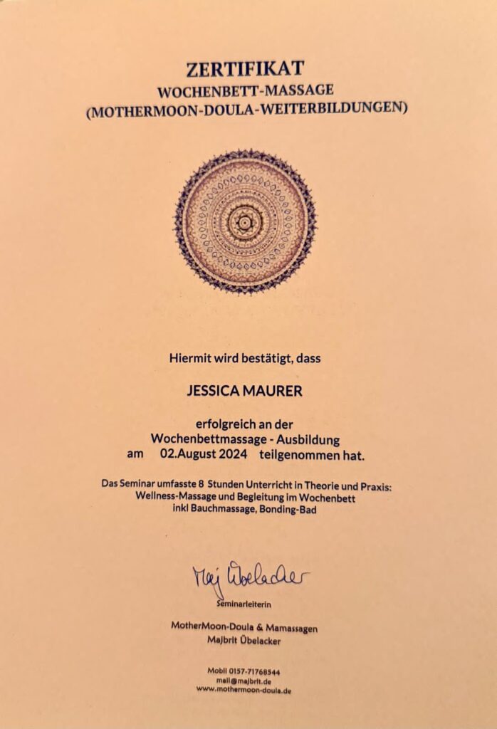 Zertifikat Wochenbett-Massage Deine Doula Erding