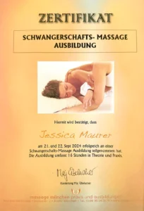 Zertifikat Schwangerschafts-Massage von Deine Doula Erding