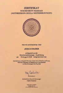 Zertifikat Wochenbett-Massage von Deine Doula Erding